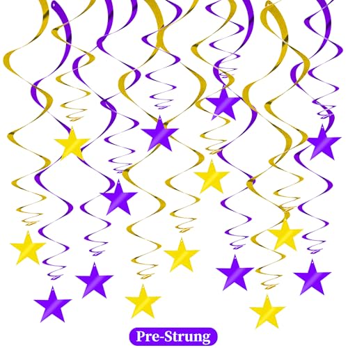 Image of BEISHIDA Purple Gold Star Hanging Swirl Decorations, Birthday Hanging Party Supplies for Wedding Baby Shower Birthday Congrats Grade 2026 Graduation Decorations,Pack of 15