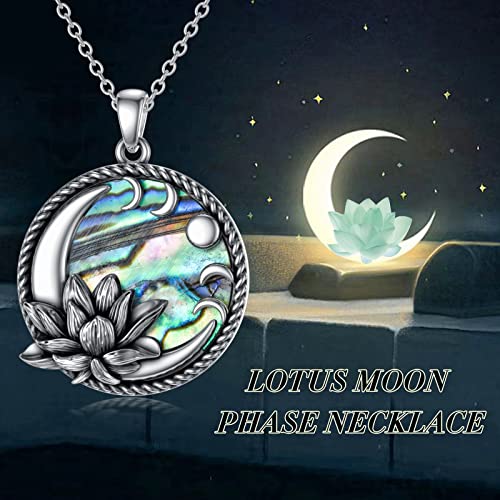 Meiderbo Lotus Flower Necklace Moon Phase 925 Sterling Silver Abalone Shell Moon Phase Pendant Lotus Flower Jewelry Gifts For Women Girls #TOP1