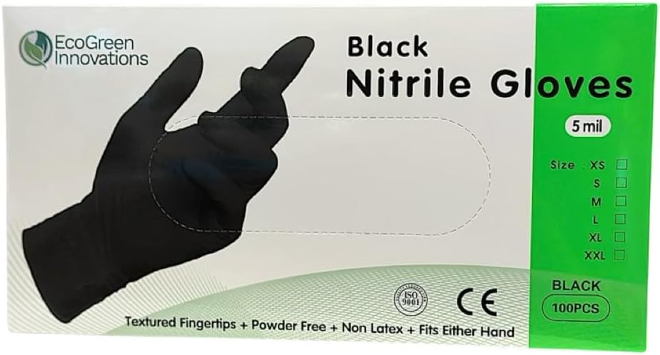 Black Nitrile Disposable Gloves 5 Mil - Food Safe, Tear Resistant, Latex & Powder Free, Durable, Multi-Purpose (100 Pack)