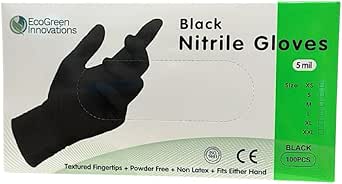 Black Nitrile Disposable Gloves 5 Mil - Food Safe, Tear Resistant, Latex & Powder Free, Durable, Multi-Purpose (100 Pack)