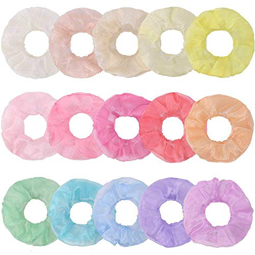 Habbi Hair Scrunchies Organza, Macaron Color Elastics Hair Bands Scrunchy Bobbles, Hair Ties Ropes Scrunchie for Women Girls Hair Accessories (15 Colors)