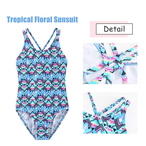 Image of Moon Tree Girls One Piece Swimsuits, Adjustable Double Straps Bathing Suits for Kids Girls Hawaiian Swimwear 3-16 Years