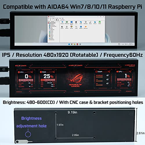 Image of WOWNOVA Computer Hardware Temp Sensor Panel 8.8 inch Monitor, PC Temperature Display, HD LCD Screen for PC Case Accessories Gaming Secondary Monitor, Compatible with Windows RPi (No-Touch)