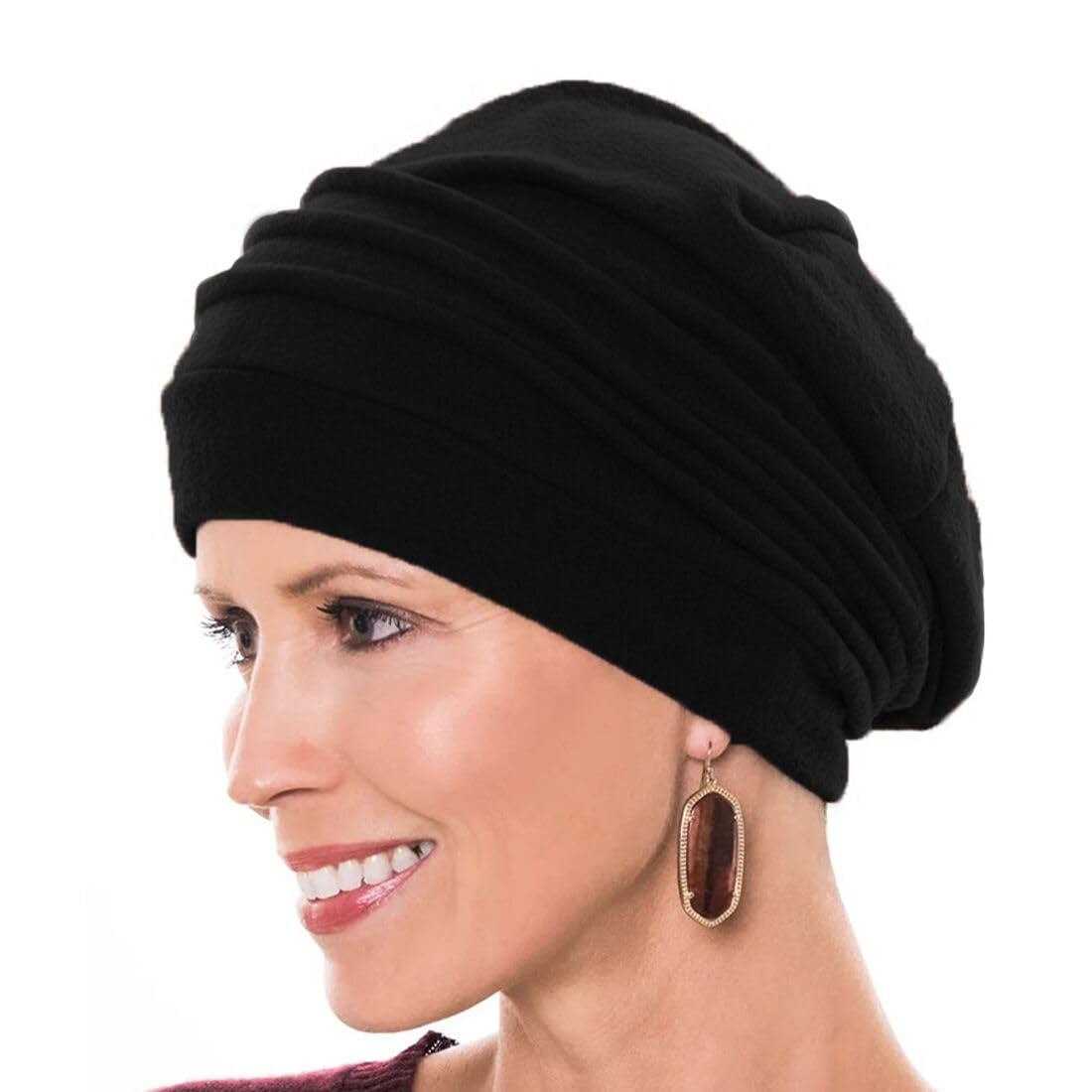 Gorros de punto para mujer, 1 pañuelo para la cabeza para mujer turbante elástico gorro de verano para quimioterapia gorro musulmán tipo hiyab (negro)