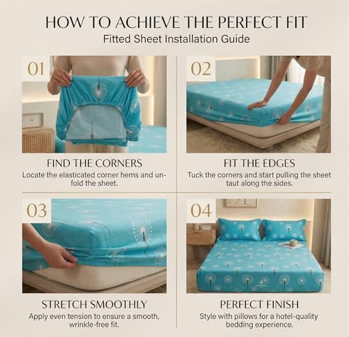 Image of VAS COLLECTIONS King Size Cotton Fitted Bedsheet (78 x 72 + 14 Inches) with Deep Pocket | 220 TC Soft Breathable Wrinkle Free Elastic Bed Sheet for King Mattress | (Sky Blue)