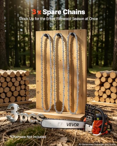 Image of VEVOR Chainsaw Chain 3 Pack 20 Inch 0.325 inch Pitch 0.058 inch Gauge 76 Drive Link