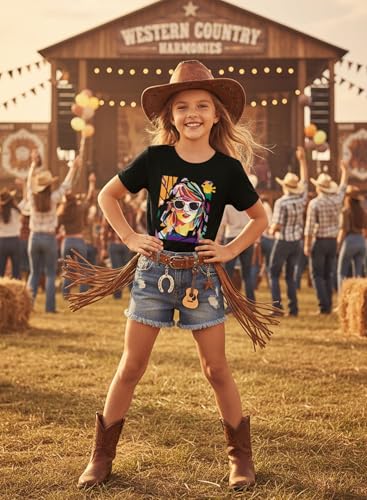 Image of Girl Country Music T-Shirt - Kids Singer Letters Graphic Birthday Shirts Gifts Fan Song Tour Concert Outfit Top