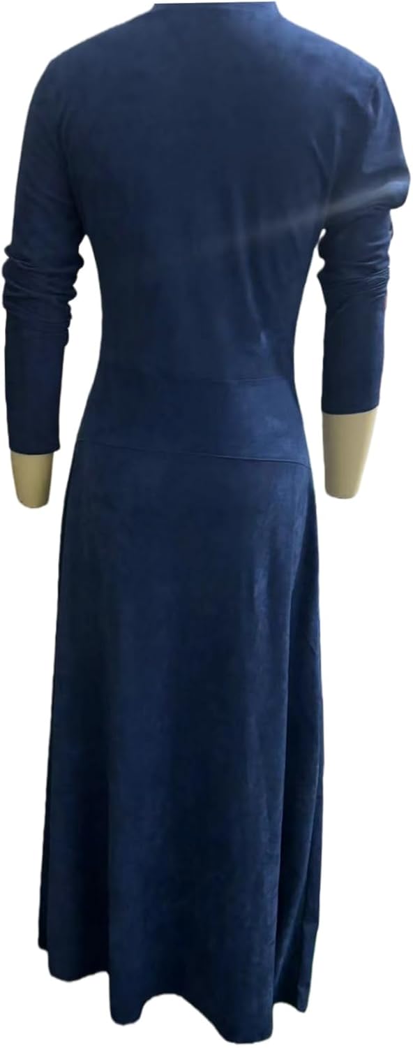 Women's Western Dress Vintage Lapel Suede Maxi Dress Long Sleeve Maxi Tops for Women Country Music Dresses Belt Fall Formal - Image 5