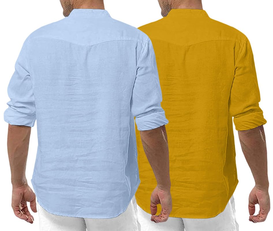Image of ROYALSCOUT Men's Cotton Polyester Blend Solid Regular Fit Full Sleeve Short Kurta | Ethnic, Lightweight Summer Kurta for Daily & Occasion Use
