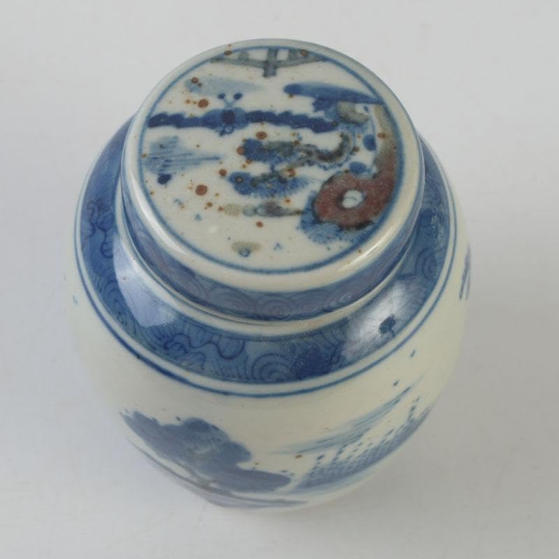 中国　青花　山水花鳥文　蓋壷　Z　8619 中国 青花 山水花鳥文 蓋壷 Z 8619