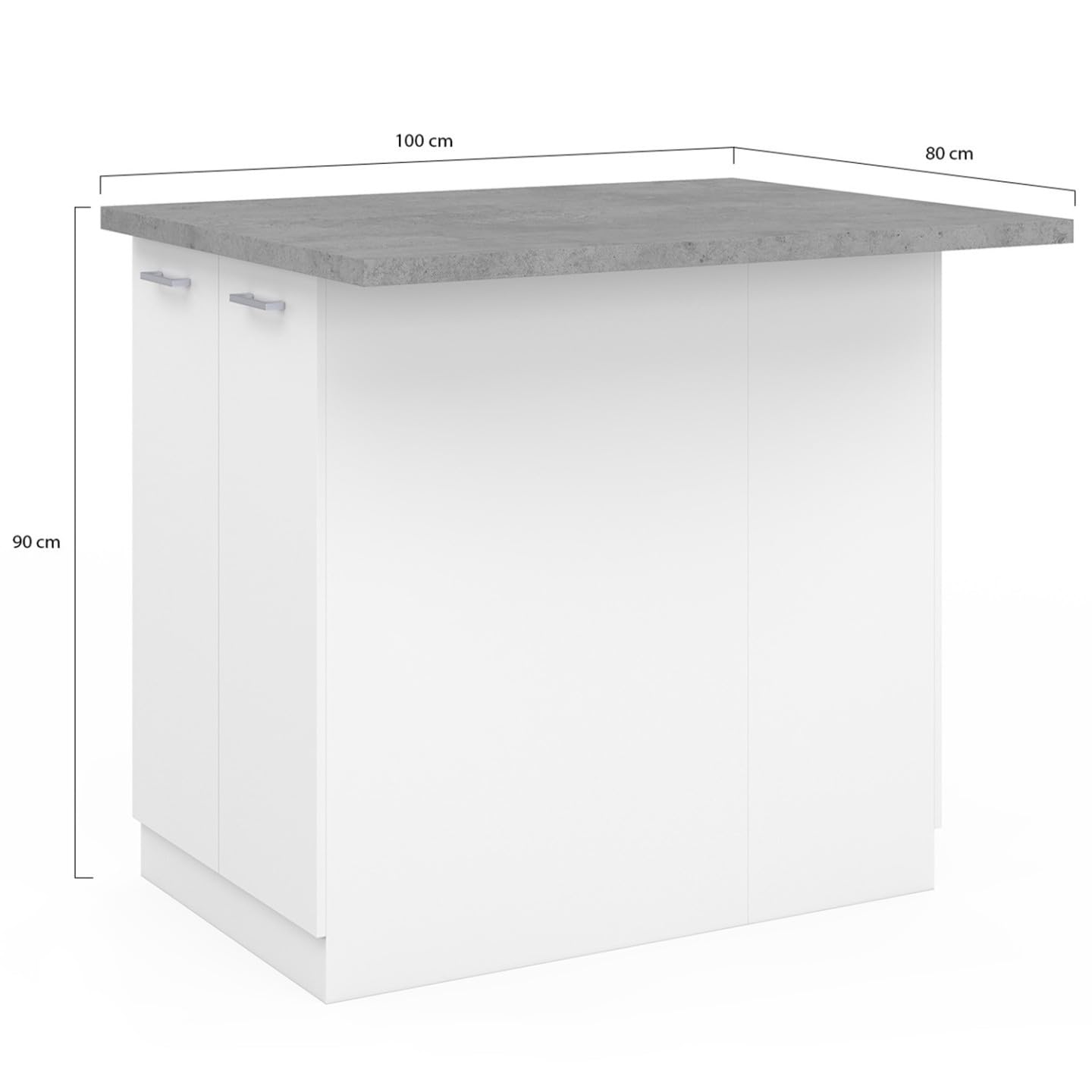 IDMarket - Ilot Central IVO 100 cm Blanc avec Plan de Travail Effet béton
