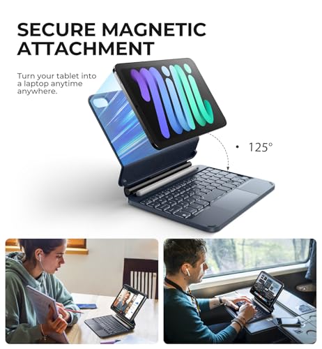 Image of Dexnor for iPad mini 7 (A17 Pro) /Mini 6 Case with Keyboard, Magnetic Floating Cantilever Stand with Trackpad Pencil Holder Backlit Keyboard Case for iPad mini 7th(2024) /6th (2021) Generation, Blue