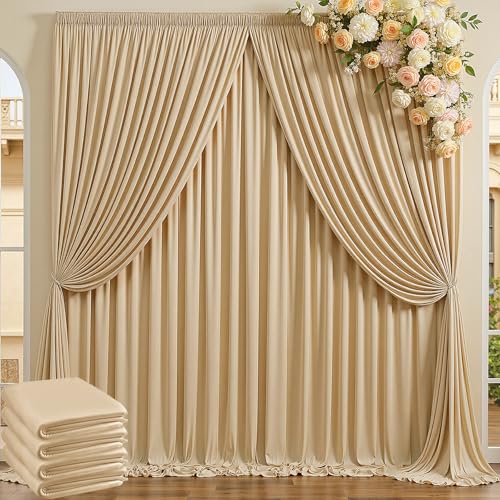 Rideau de toile de fond beige en polyester 4 panneaux de 1,5x3m pour décoration de fête