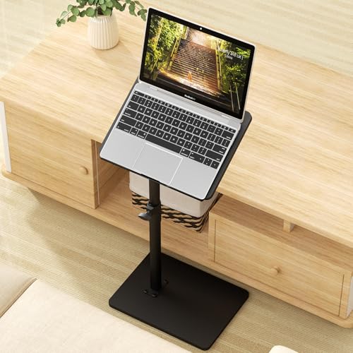 Image of YUHFERA Sofa Armrest Tray Table for Couch - 360 Swivel Height Adjustable End for Small Spaces, Snack Side Table for Bed or Chair with Phone & Tablet Slot (Black,Angle Adjustable)