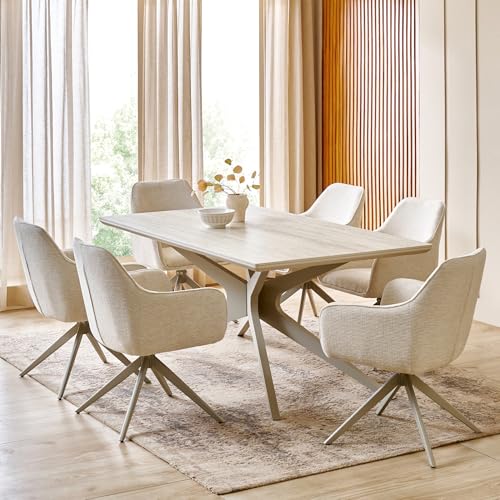 Image of Home Centre | Ivory Ceramic 6 Seater Tables | Table for Home | Ceramic Top, Metal | Beige | 1 Year Warranty