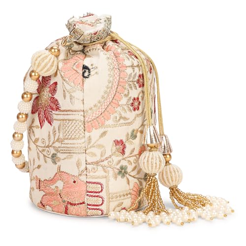 LONGING TO BUY Indian Ethnic Women Potli Bags For Wedding & Party Function (Cream Multi)