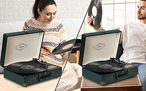 Asmuse Record Player 3-Speed Belt Drive Turntable for Vinyl Bluetooth Record Player with Built-in Stereo Speakers and RCA Output Yellow Wood Finish