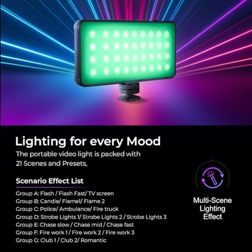 Image of DIGITEK (LED-D12W ML RGB) Portable 12W Multi Color LED Video Light, 21 Lighting Effects, 2000mAh Rechargeable Battery, Adjust Brightness & Color Temp 2500K-9900K, OLED Screen, For Photo & Videography