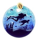 Bolla Glass Art - Scuba Green Sea Turtle Ornament - Handmade Fused Glass, 2.5-Inch Hanging Decoration for Windows, Christmas Tree, Car Charm, Memorial Gift, Eco-Friendly with Tagua Bead Suncatcher