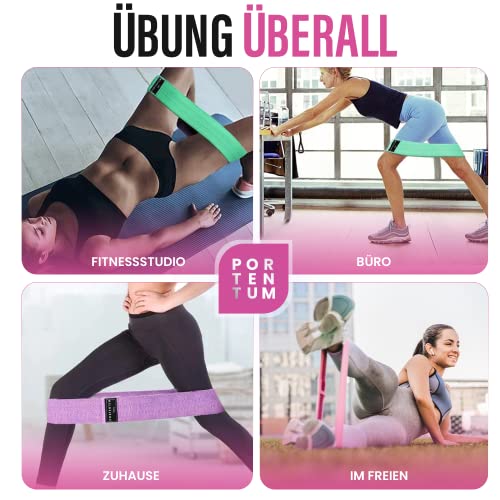 PORTENTUM Resistance Bands, Fitnessbänder Set Yogagurt in 3 Zugkraftstärken Trainingsband Yogaband ALS Widerstand und Unterstützung fürs Beintraining, Terra Bands Rosa, Grün, Lila