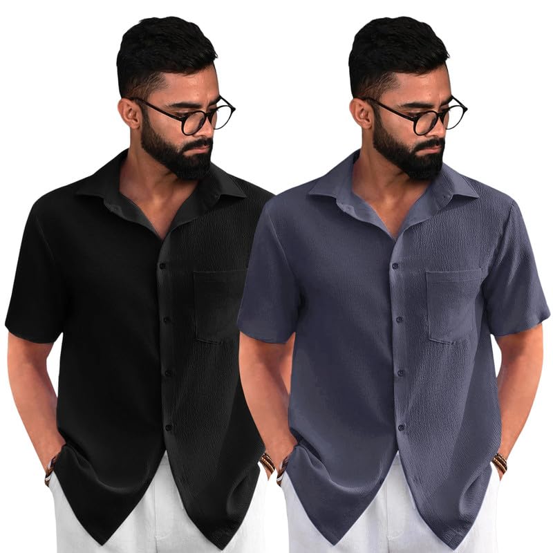 Image of Tee Projekt Solid Shirt for Men's ||Pop corn Shirt|| Solid Shirt for Men's|| Casual Shirt for Men||Half Sleeve Spread Collar Shirt for Men|| Pack of-2