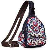 SILKAREA Vintage Embroidered Floral Ethnic Backpack for Women Handbag Shoulder Bag Mini Travel Purse (Embroidered Blue)