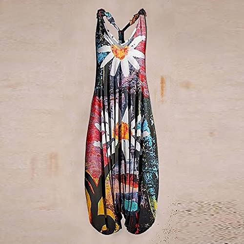 OIOLOYJM Summer Plus Size Boho Overalls for Women 2025 Fashion Jumpsuits Loose Fit Rompers Floral Printed Baggy Harem Pants