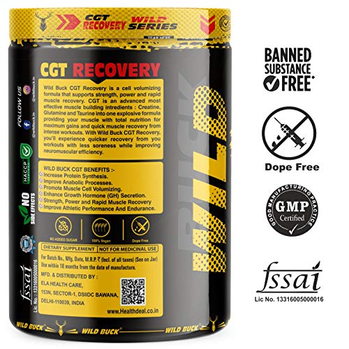 Wild Buck CGT Recovery - Creatine, Glutamine & Taurine|Supports Strength & Power|Performance & Endurance|Muscle Recovery| Enhances Muscle Recovery|Lean Muscle Mass [Pink Lemonade, 260g]