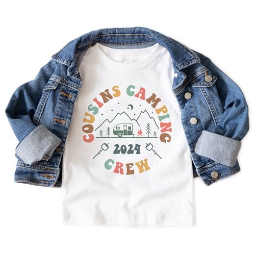 Personalized Cousins Camping Crew Shirts For Kids - Custom Retro Cousin Camp Adventure Outfit - Matching Family Summer Trip Shirts - Boy Girl Natural Toddler Youth Kids Clothing3