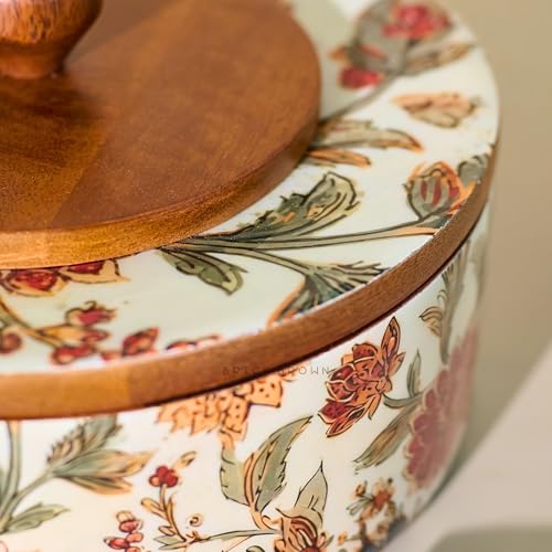 Image of Brick Brown Bela Wooden Roti Box with Lid | Solid Wood Chapati Box for Kitchen & Dining | Designer Roti Casserole /Roti Hot Pot Case | Handmade Roti Dabba Serveware | Roti Container (8x8x4.2 Inch)