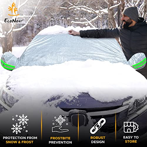 Image of EcoNour Car Windshield Snow and Frost Cover | Water-Resistant, Windproof, Dustproof | All Weather Car Front Cover | Ideal Half Car Cover Protects Your Windshield and Roof (SUV YM)