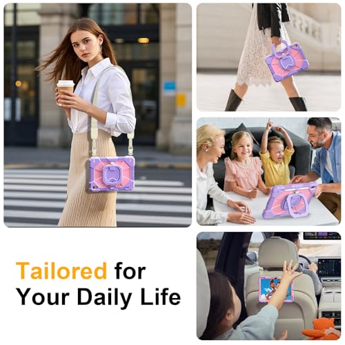 Image of Case for iPad (A16) 11th /10th Generation 11 /10.9 Inch 2025 /2022, Ubearkk for iPad a16 case with Screen Protector, 360 Degree Rotating Stand Shoulder Strap Pencil Holder, Purple Pink