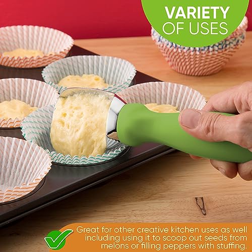 Image of Spring Chef Heavy Duty Metal Ice Cream Scoop with Soft Grip Handle, Green