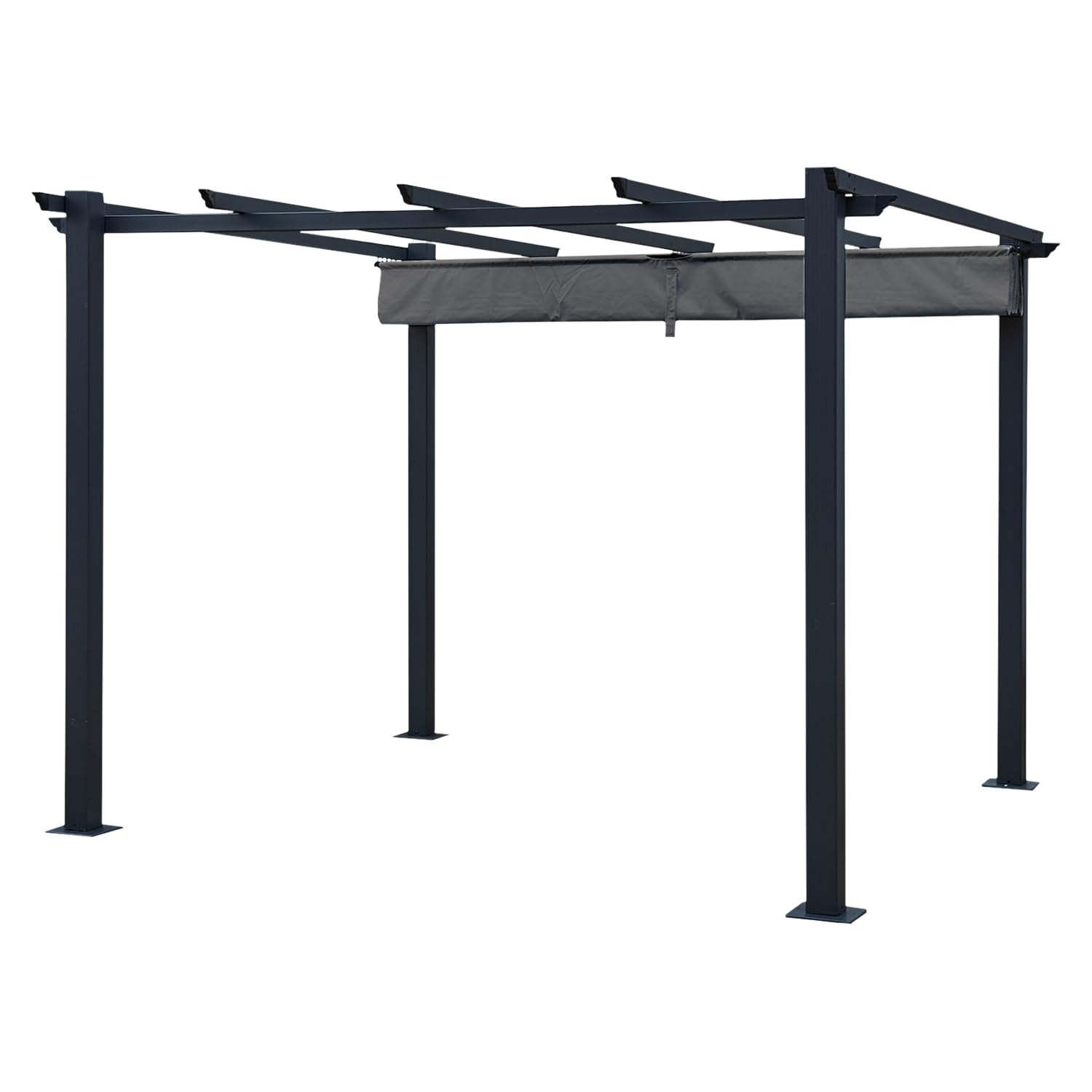 Pergola Autoportante Cassis, Structure Aluminium Anthracite, Toile Rétractable Polyester 180 g/m² Grise, Déperlante