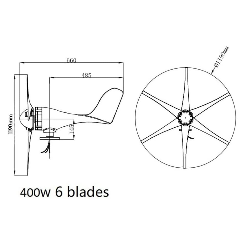 Kit generatore di turbina eolica da 400 W, 5 pale, regolatore di carica da 12 V/24 V, ideale per sistemi ibridi di energia solare ed eolica, soluzione efficiente per l'alimentazione del mulino a vento