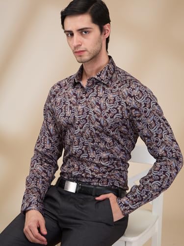 Image of Park Avenue Men's Print Pattern Slim Fit Cotton Blend Full Sleeve Semi Cut Away Collar Formal Shirt