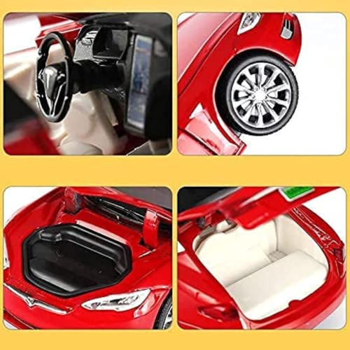 Image of DEOXY 1:32 Scale Tesla Model S Die-Cast Toy Car - White Electric Car Model with Openable Doors, Hood & Trunk, Pull Back Action, Light & Sound Effects - Metal Body for Kids (White)