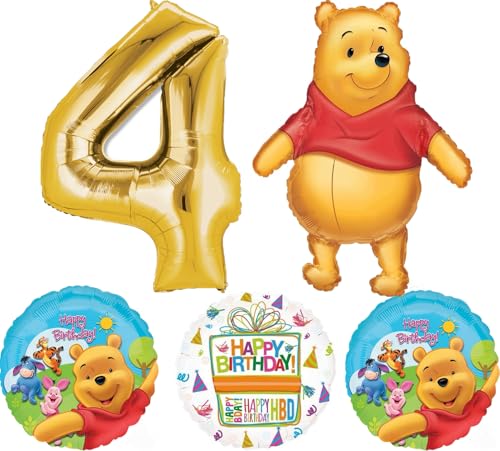 Winnie the Pooh 4th Birthday Party Supplies Foil Balloons Decorations