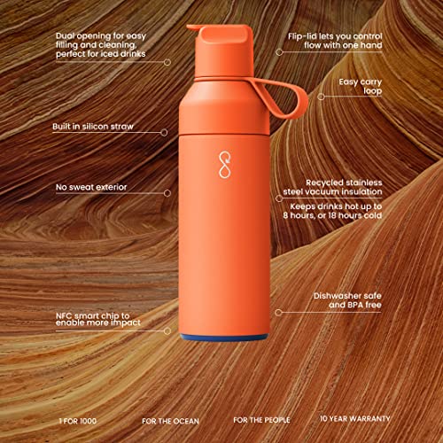 Ocean Bottle - Recycled Stainless Steel Go Water Bottle - Eco-Friendly & Reusable Bottle - Sun Orange - 500Ml #TOP4