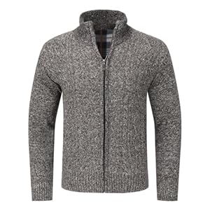 Allthemen Herren Strickjacke mit Reißverschluss Trachtenjacke Strick Sweatjacke Cardigan Jacke mit Stehkragen Fleecejacke Kaffee 3XL