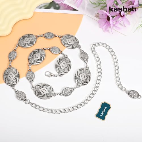 KASBAH Women Western Metal Chain Belt Concho Country Belt Concho Belts For Dresses Jeans Waist Chain Belt Cowgirl4