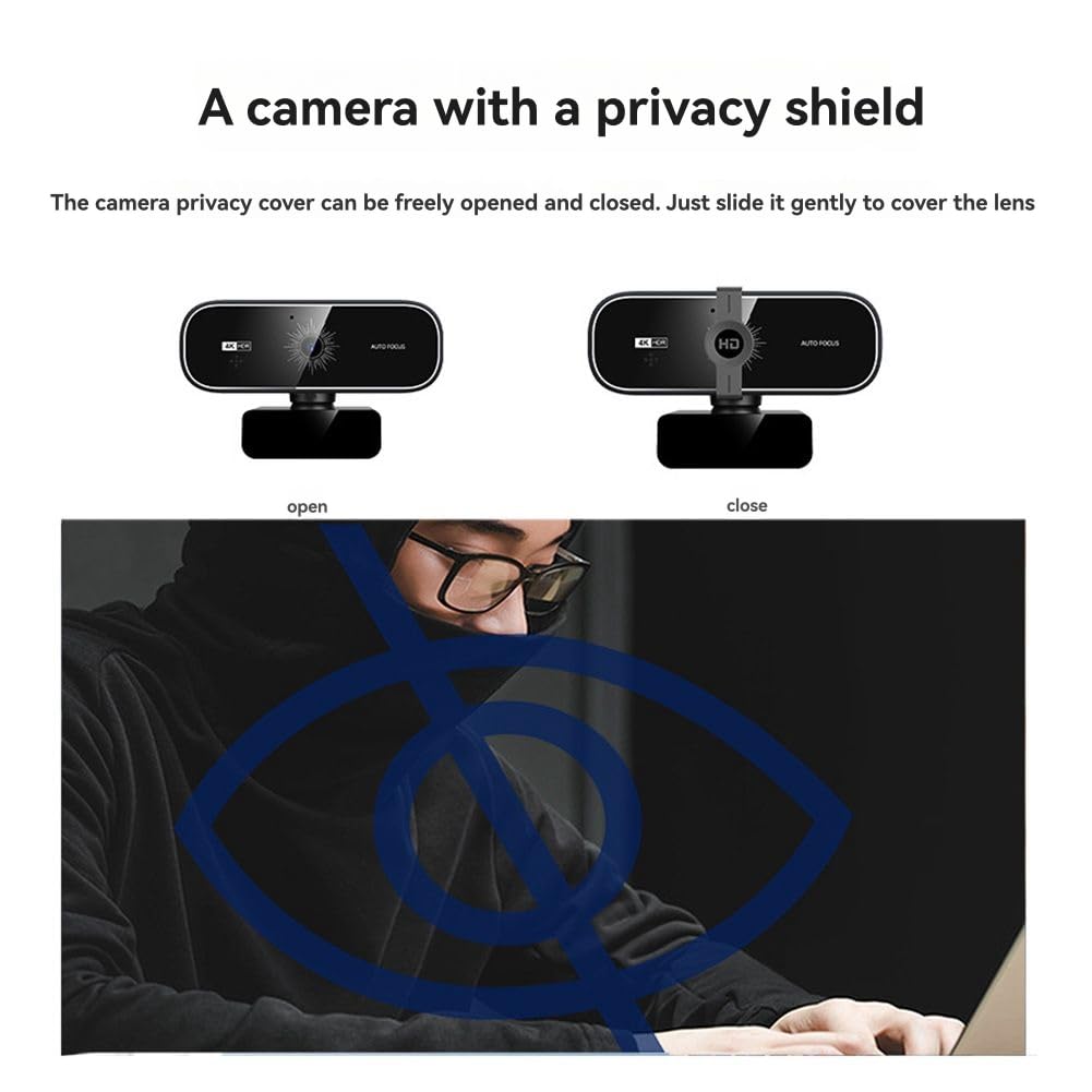 Webcam 4K con Control Remoto y Cubierta de Privacidad. Plug & Play para PC de Escritorio, Portátil y Videollamadas.