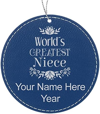 Vista 7 de LaserGram Personalized Christmas Ornament, World's Greatest Niece, Faux Leather, Custom Laser Engraved Gift Idea (Round Shape, Pink) Pink,Black With