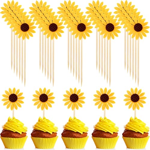 Sunflower Cupcake Toppers and Cake Picks (60-Pack)