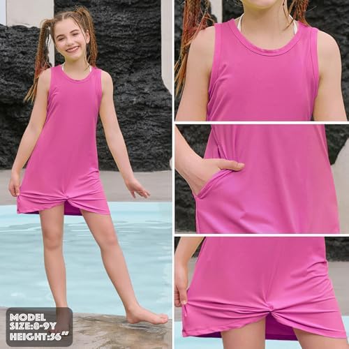 CHILDRENSTAR Girls Swim Cover Up UV Protection Sleeveless Swimsuit Coverup Beach Dress Summer Quick Dry with Pockets, Rose Red, 6-7 Years — view 4