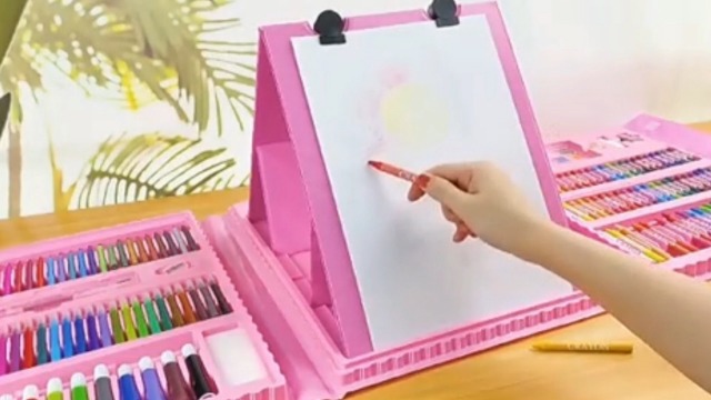 XDISHYN Lot De 208 Fournitures Artistiques, Kit De Dessin De Marque Pour Enfants Et Adultes Avec Chevalet Double Face à Trois Volets, Pastels à L'huile, Crayons De Couleur, Garçons (bleu