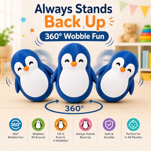 Image of Penguin Roly-Poly Toy, Blue and White