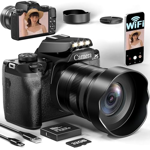 FLATIC Digital Camera with WiFi, 5K/4K Cameras for Photography with 180°Flip Screen, Vlogging...