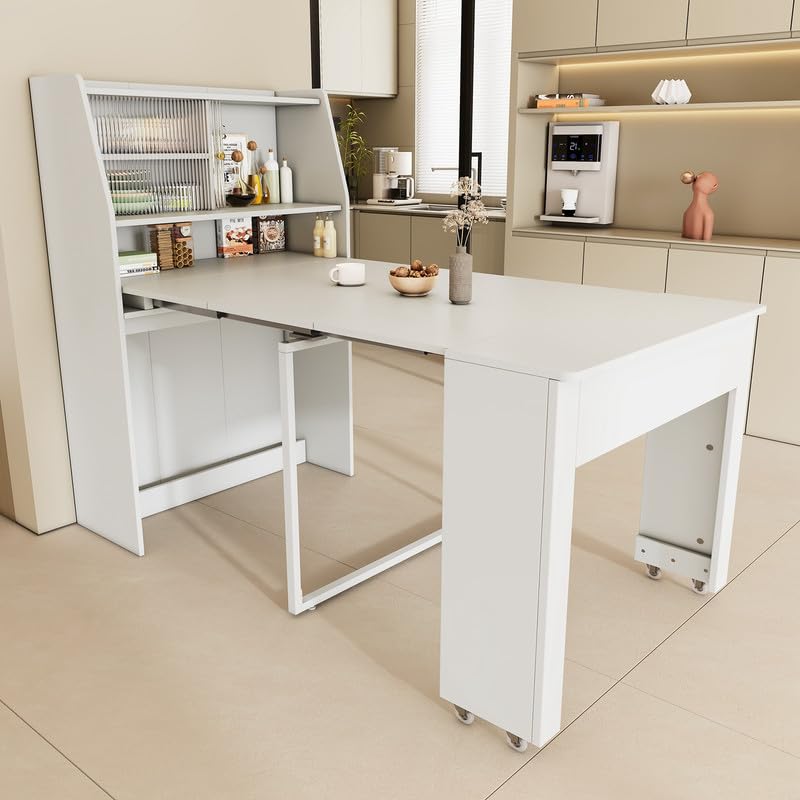 Table extensible jetable L52/132.5 armoire de rangement repas modulable blanc