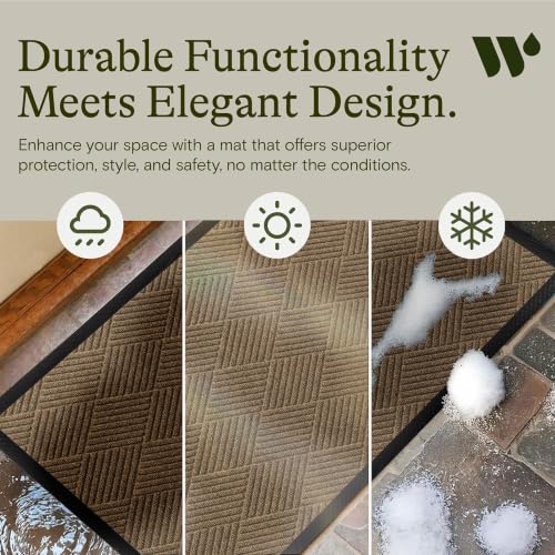 Image of WaterHog Max Diamonds Front Door Mat Indoor Outdoor Entrance, All-Weather Heavy Duty Commercial Doormat with Non-Slip Rubber Backing, Dirt & Moisture Trapper, Low Profile, Made in USA, 24 inchx35 inch Khaki